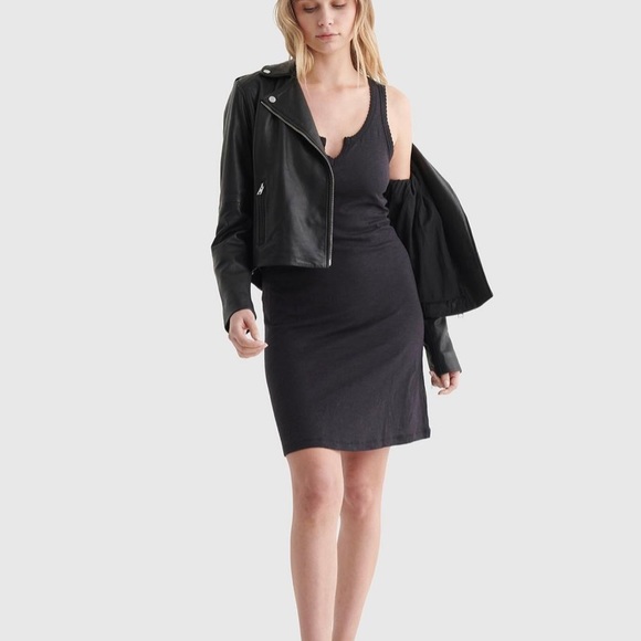 🆕 Lucky Brand Scallop Notch Midi Dress in Jet Black | Womans Small - Picture 2 of 7
